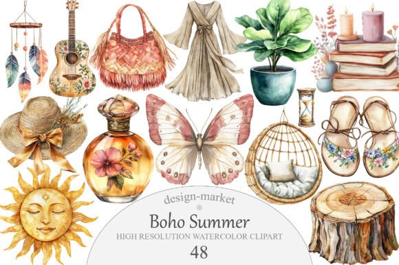 Download Watercolor Boho Summer Clipart - Boho Collection