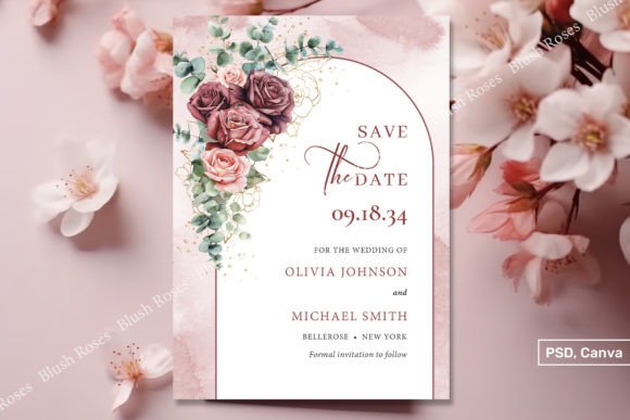 Download Boho Arch Blush Maroon Roses Save Date - Boho Collection